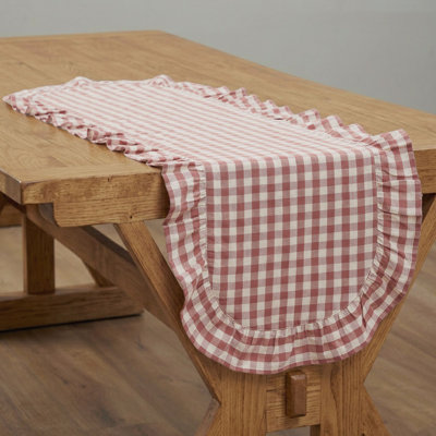 Chemin de table ovale en coton à carreaux vichy vert Margaret - 12 x 72 pouces, vert et naturel