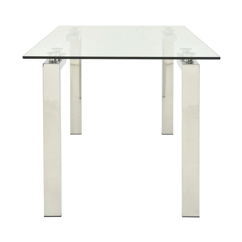 Glass Top Metal Base Dining Table, 60" L x 36" W, Chrome