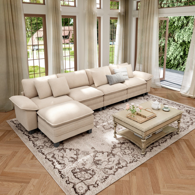 Sofa & Chaise, 5, Beige Corduroy