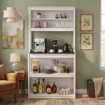 5‑Tier Bakers Rack Kitchen Storage Shelf, 31.6‑Inch Freestanding Microwave Stand with Adjustable Shelves for Coffee Bar Organization