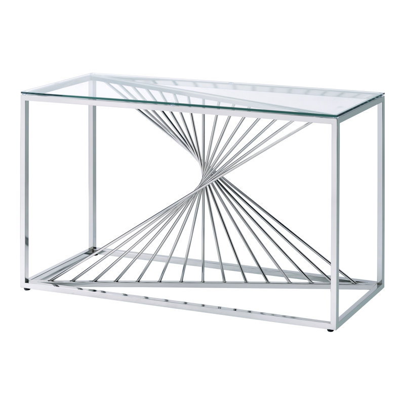 Kendra Glass Top Console Table, Chrome, 28" H x 47" W x 15" D