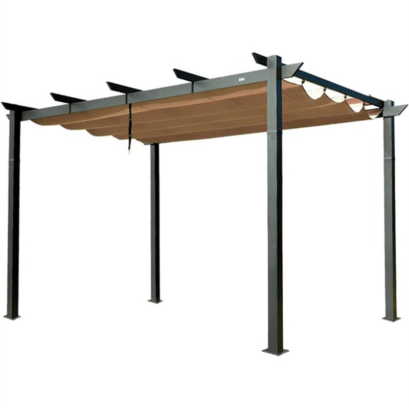 Aluminum Retractable Perla with Sun Shade Patio Gazebo with WeatherResistant Canopy, 93.6" H x 156" W x 120" D, Dark Gray