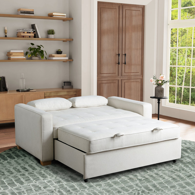 Serta Monroe 72.6" Queen Square Arm Tufted Back Convertible Sleeper Sofa with Cushions, Oyster