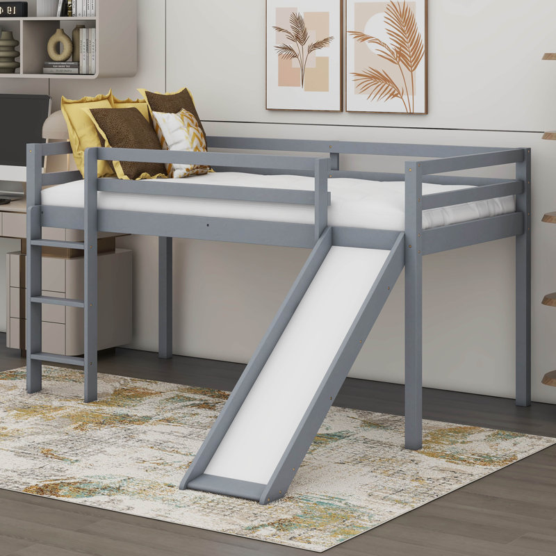 Structure de lit simple avec glissade Loft, gris
