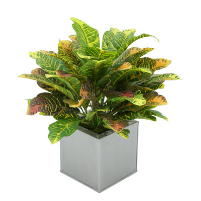 18'' Faux Croton Plant in Metal Pot