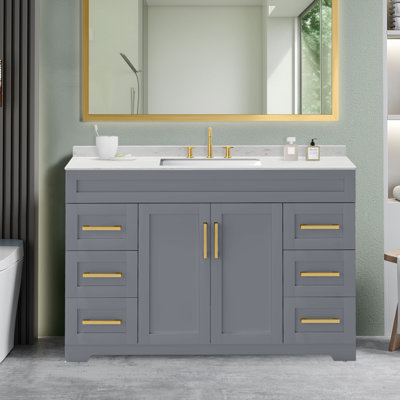 Meuble-lavabo moderne 48 po avec contreplaqué en pierre reconstituée sans robinet