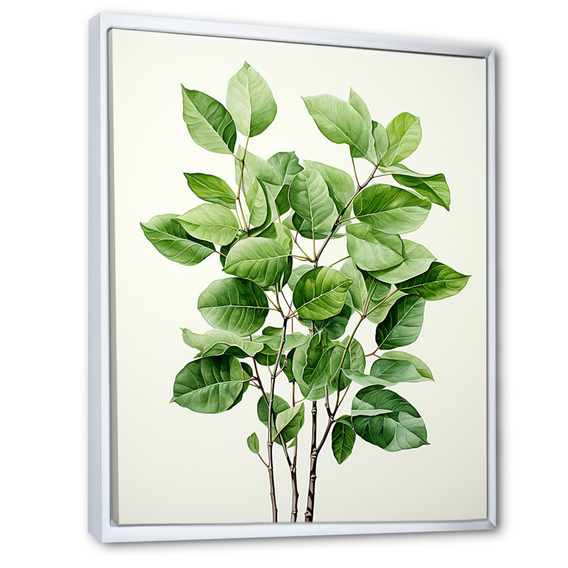 «Green Elegance Leaves» sur toile, Cadre flottant blanc, H 44 po x l 34 po x P 1,5 po