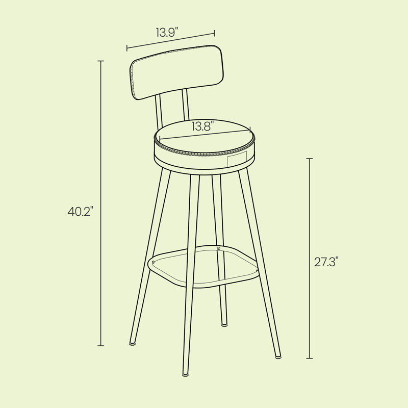 Angelleah Stools with Back, Synthetic Leather, Green, Bar Stool (30" Seat Height)