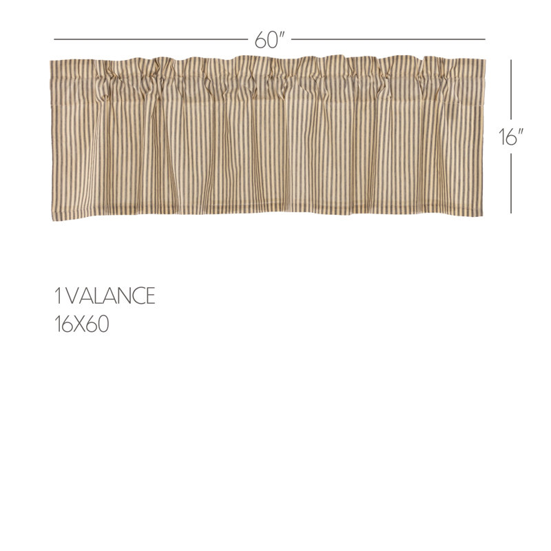 Sawyer Mill Striped Cotton Tailored Window Valance, 60" W x 16" H, Dark Crème/Coal Black