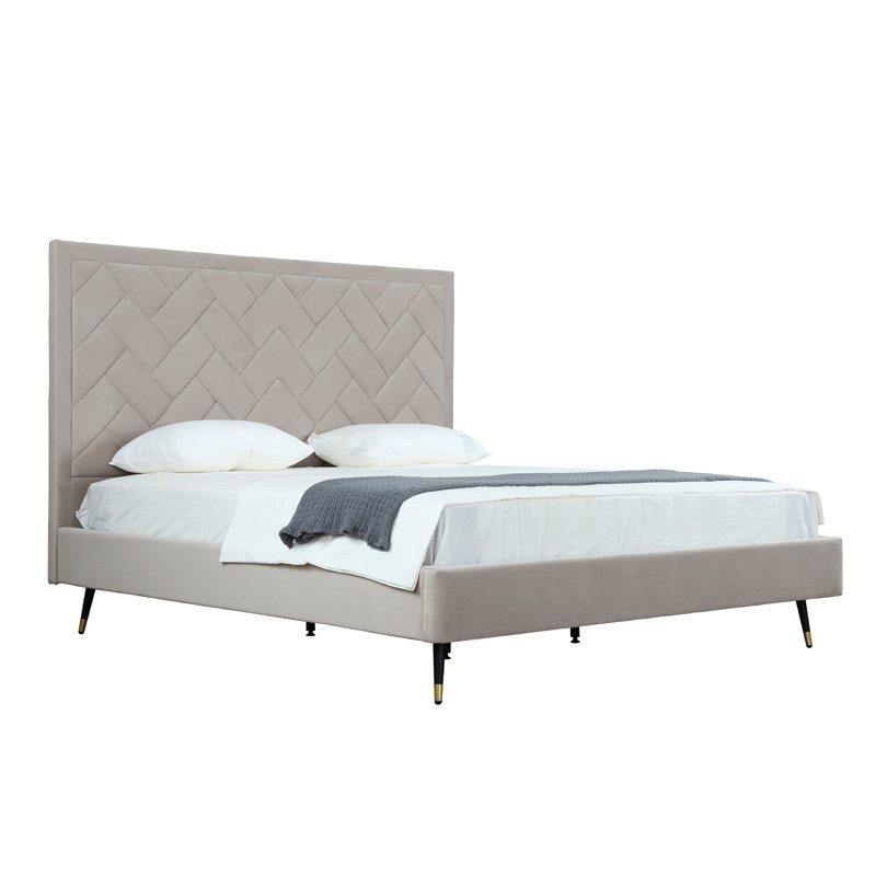 Toshiye Upholstered Platform Bed, King, Beige