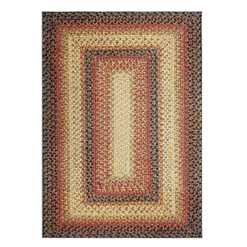 Washable Rug 4x6 Farmhouse Braided Print Rug for Nursery, Non Slip Non Shedding Floor Covering, Soft Low Pile Floor Covering, Foldable Thin Carpet for Dining Room Playroom, Red