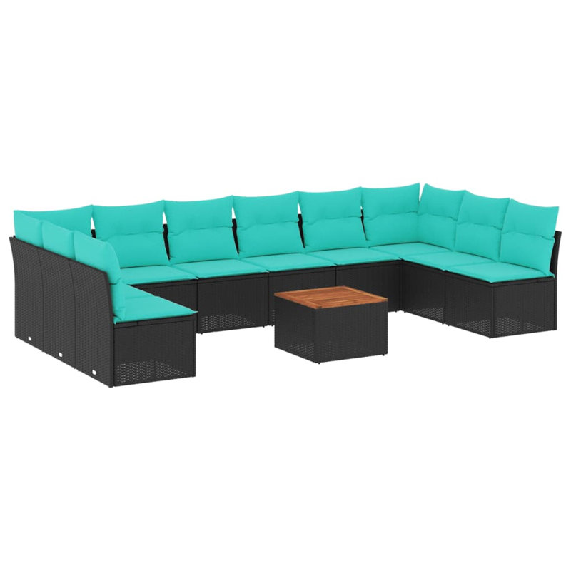Ensemble de canapé de patio 11 pièces avec coussins en rotin de polyester, Bleu clair, Noir