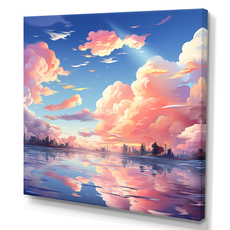 Pink And Blue Calm Aquarelle Sky  III - Fruits Wall Art, Wrapped Canvas, H 16 po x l 16 po