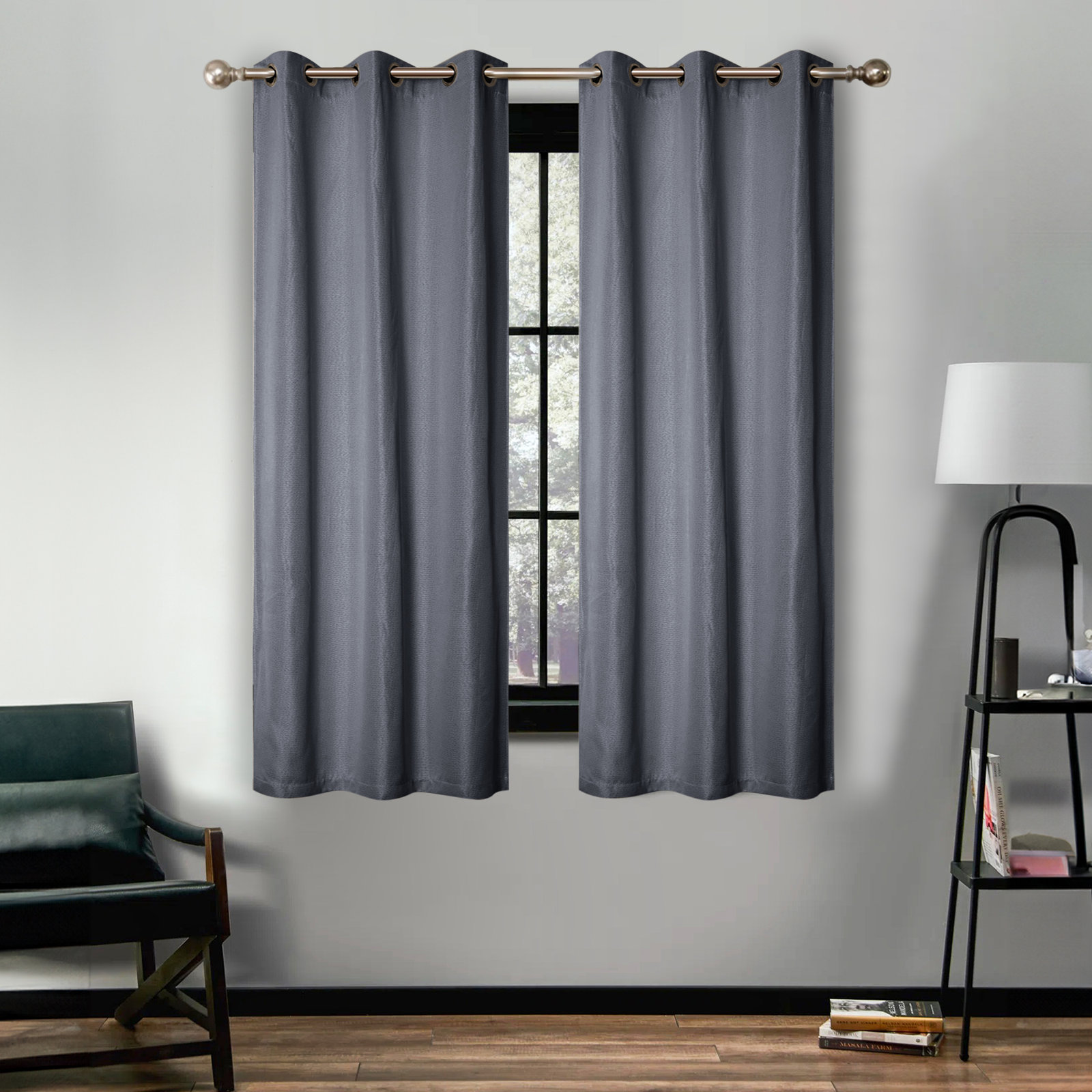 Evayah Modern Linen Inspired Classic Solid Room Darkening Curtain Panel, 42" W x 63" L, Charcoal
