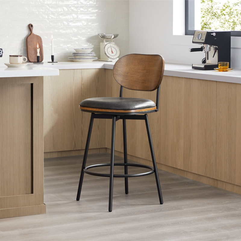Tabouret pivotant et en métal Avriel, 2, Gris foncé, Tabouret de comptoir avec siège d'une hauteur de 