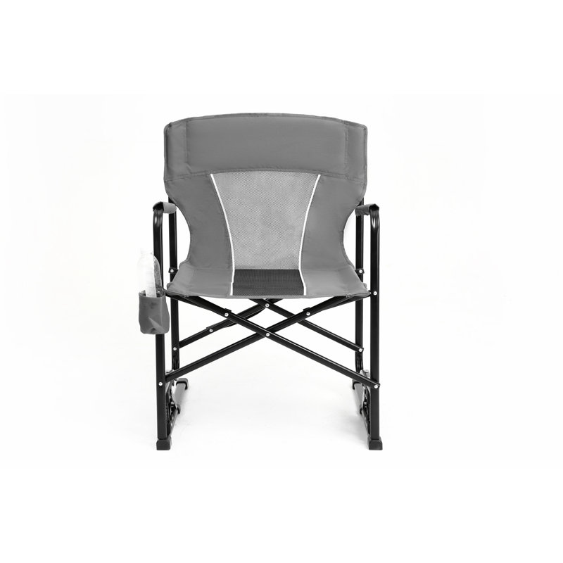 Portable Folding Grey Rocking Chair For Adventures - With , Beverage Holder & Comfy Outdoor Camping Rocker In With Firm Drink Slot Cozy Back Padding