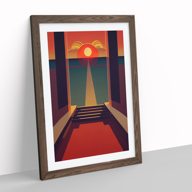 Deco Sunset No.3 - Framed Print, 34cm H x 25cm W x 2cm D, Walnut