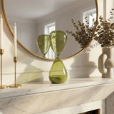 Decorative Glam Glass Hourglass Sculpture for Office Decor - Modern Object Accent for Bedroom Styling, Living Room Tabletop or Home Decoration - Green