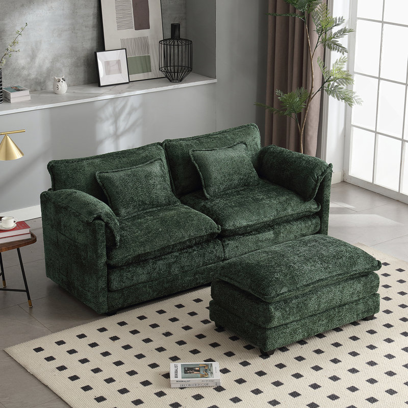 Luxurious Oversized Double Sofa with Chenille Fabric and Removable Armrests, Emerald