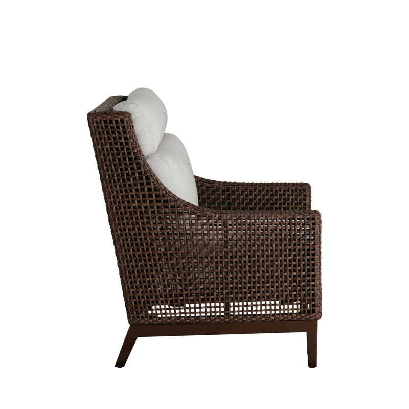 Peninsula Woven Lounge Chair, Welt + Standard fill, Avila Natural White, Mahogany/Chestnut