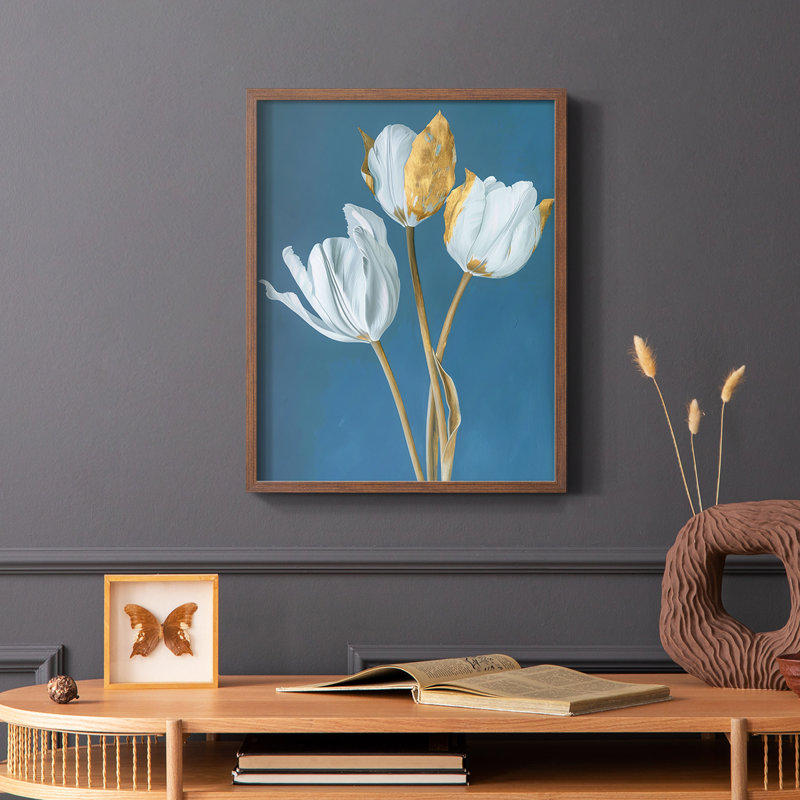 Série FLORAL Cxxxi - reproduction encadrée de qualité supérieure - prête à être accrochée - aucun clou requis, Noyer