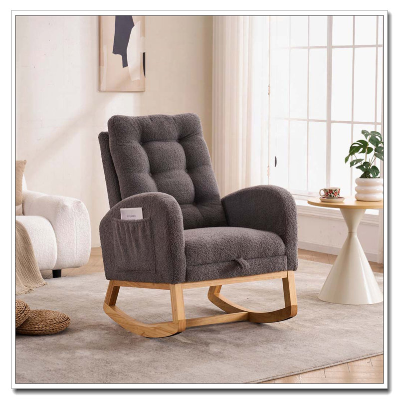 Chaise berçante avec repose-pieds à haut dossier, Gris foncé