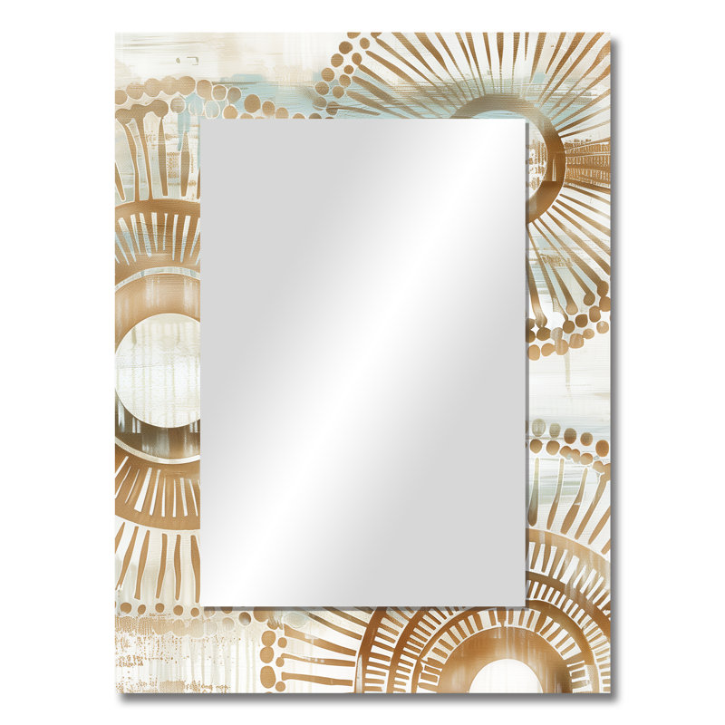 Mandala bohémien beige et doré, simplicité Boho II - grand miroir mandala boho, décor de miroir mural traditionnel unique, impression d'art en métal