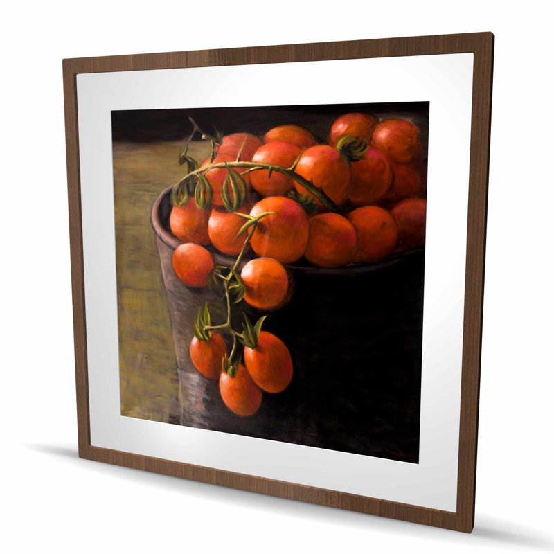 «Bucket of Cherry Tomatoes - Still Life», reproduction encadrée noire