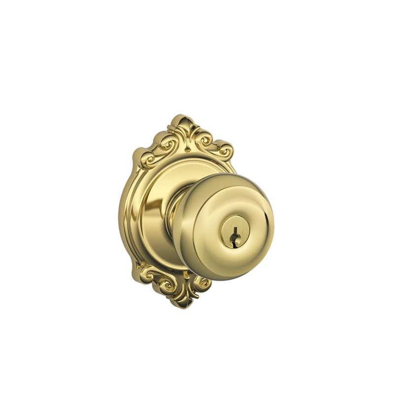 Georgian Knob with Brookshire Trim Keyed Entry Lock, Bright Brass, Keyed Alike