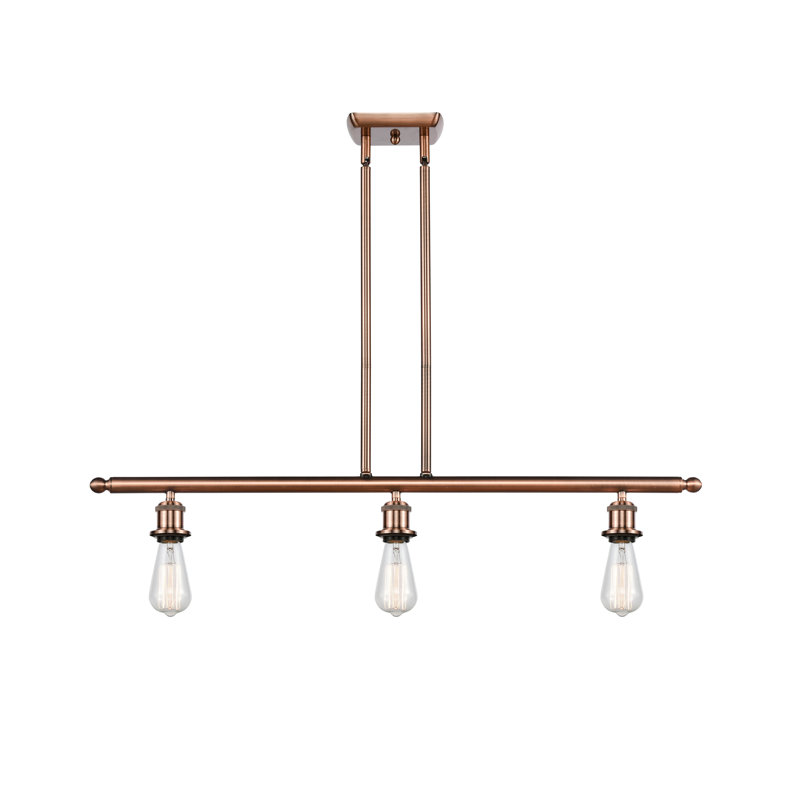 Luminaire suspendu linéaire à 3 lumières pour îlot de cuisine Osblek, Ampoule incandescente rétro de 60 watts, Cuivre antique