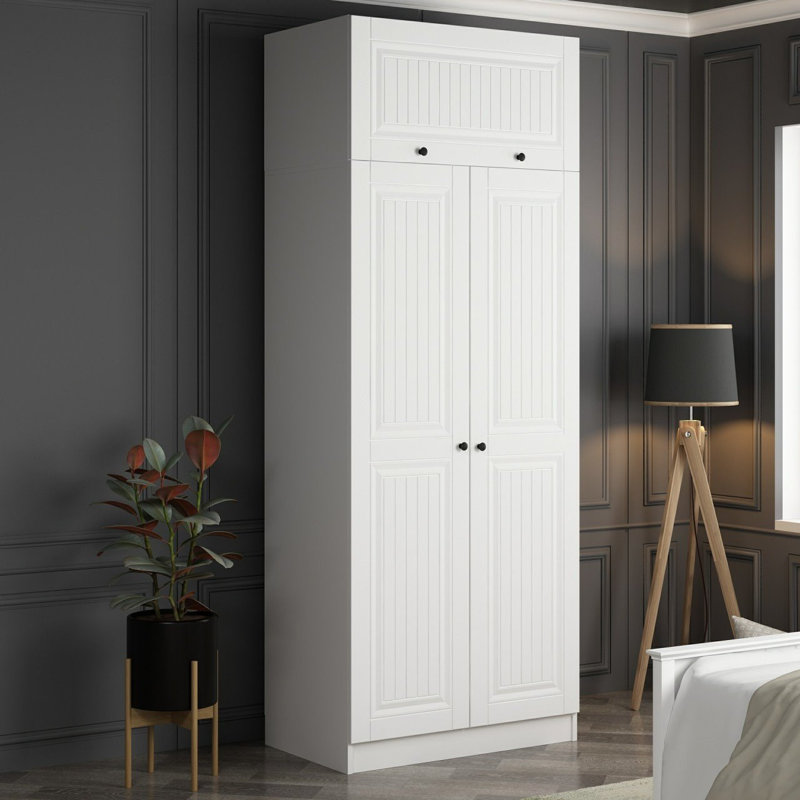Élégante garde-robe blanche de 90 po x 93,3 po x 20,5 po | 100% panneau de particules enduit de mélamine, épaisseur: 0,7 pouce | Conception traditionnelle de couleur unie, parfaite pour organiser les vêtements et les accessoires avec style