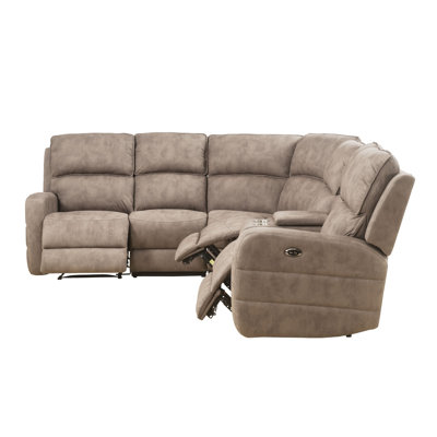 Olwen Mocha Nubuck Power Recliner Sectional Sofa W/ USB Port