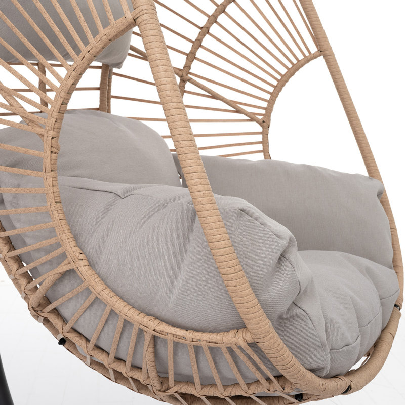 Balancelle d'extérieur en osier avec coussin, Naturel/noir