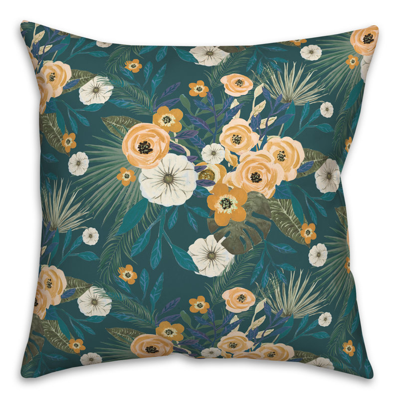 Coussin Floral, Bleu sarcelle