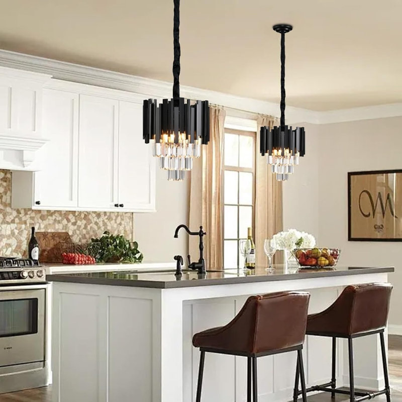 Modern Chandelier Crystal Light, K9 Crystal Chandelier, Round Lampshades E14 Lights for Dining Room