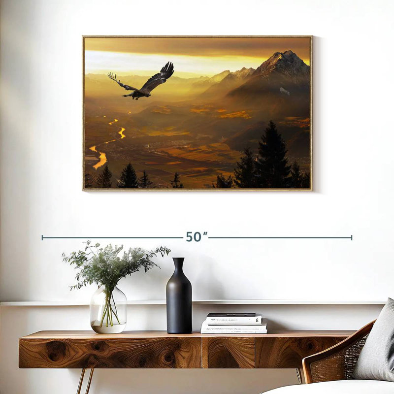 Aigle royal au coucher du soleil, Cadre flottant en bois naturel, 37 po x 25 po