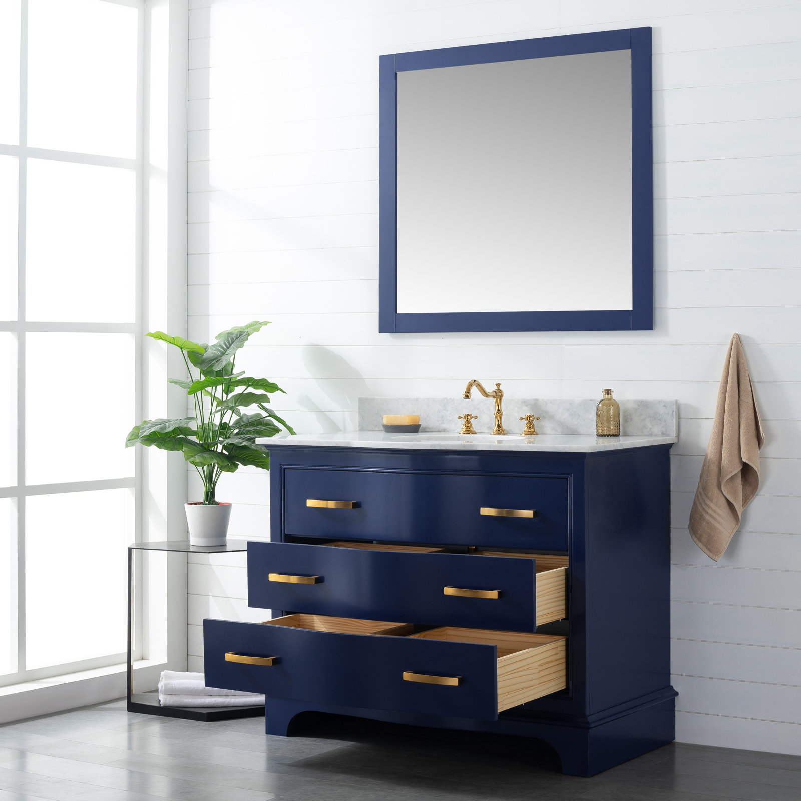 Goleta 42" Pine Single Bathroom Vanity, Navy Blue/Brushed Gold