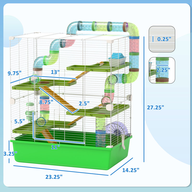 Très grande cage à enclos pour hamster 23 po - 5 niveaux, tubes, tunnels, portable 23 po, avec tunnels
