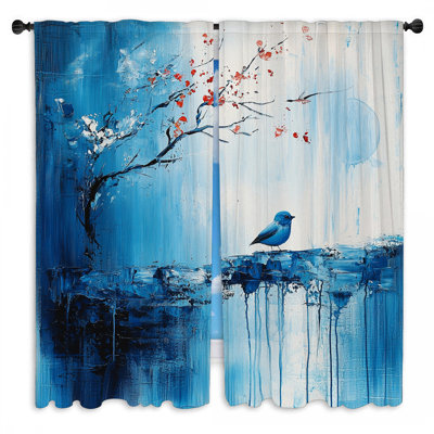 Bird Window Curtains  Nature Minimalist Drapes - 2 Panels
