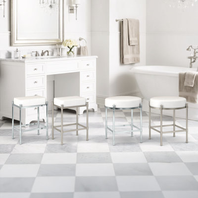 19.50"H Rectangle Vanity Stool with Leather Seat | Leather Ottoman with 3" Cushion