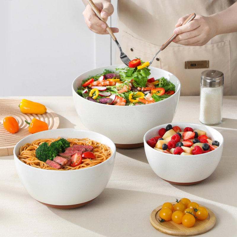 3-Piece Sesame Glaze Stoneware Mixing Bowl Set