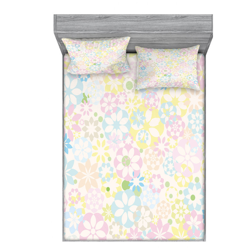 Microfiber Floral Fitted Sheet, Full Fitted Sheet with 2 Pillowcases