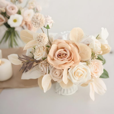 2 pièces fleurs de centre de table de mariage rose, décor de mariage de fleurs artificielles pour la réception de table, bureau de table, manteau de cheminée, allée, fausses fleurs, décorations de mariage pour la Saint-Valentin (sans vase)