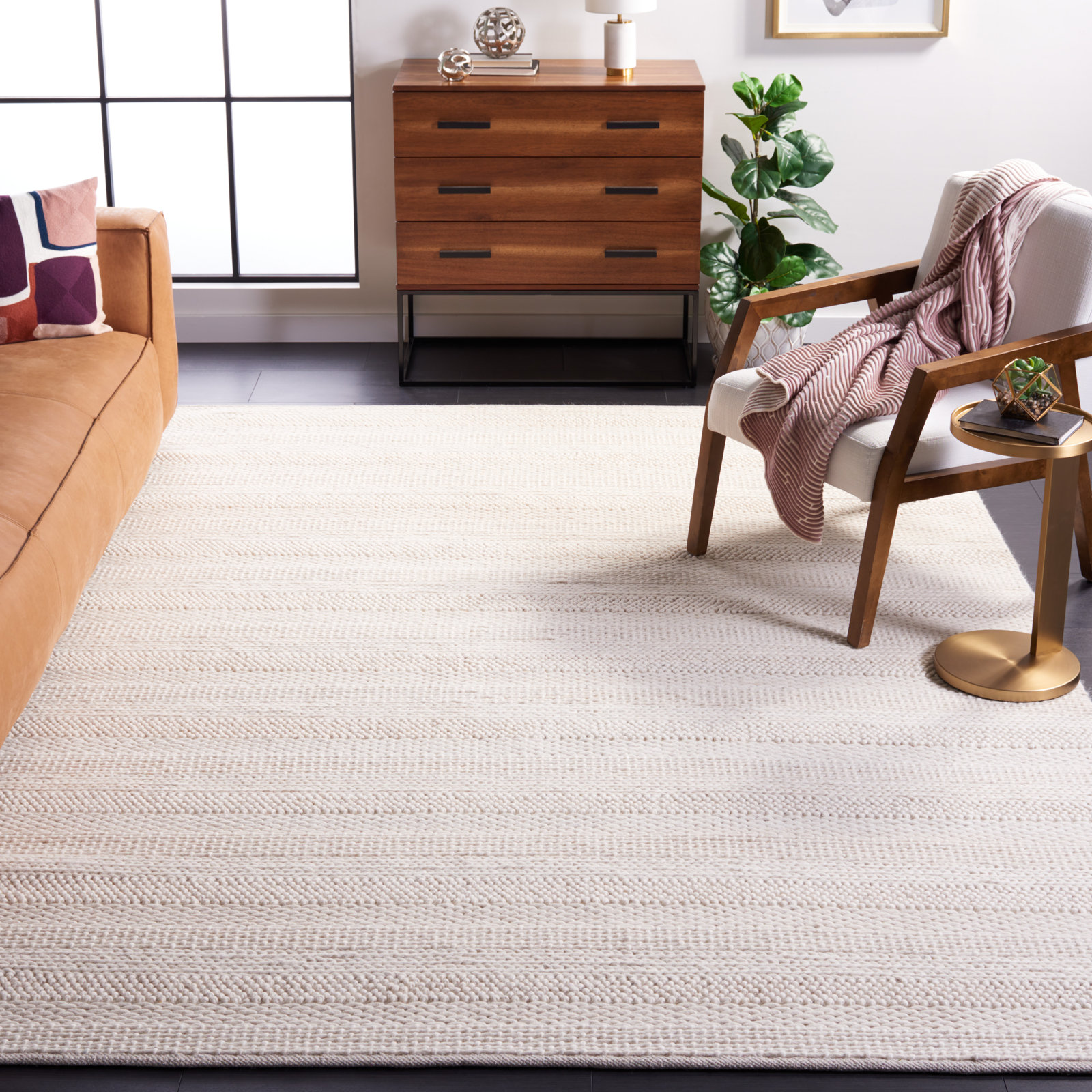 Daisy Ivory Hand-Woven Striped Rug, Rectangle 3' x 5'