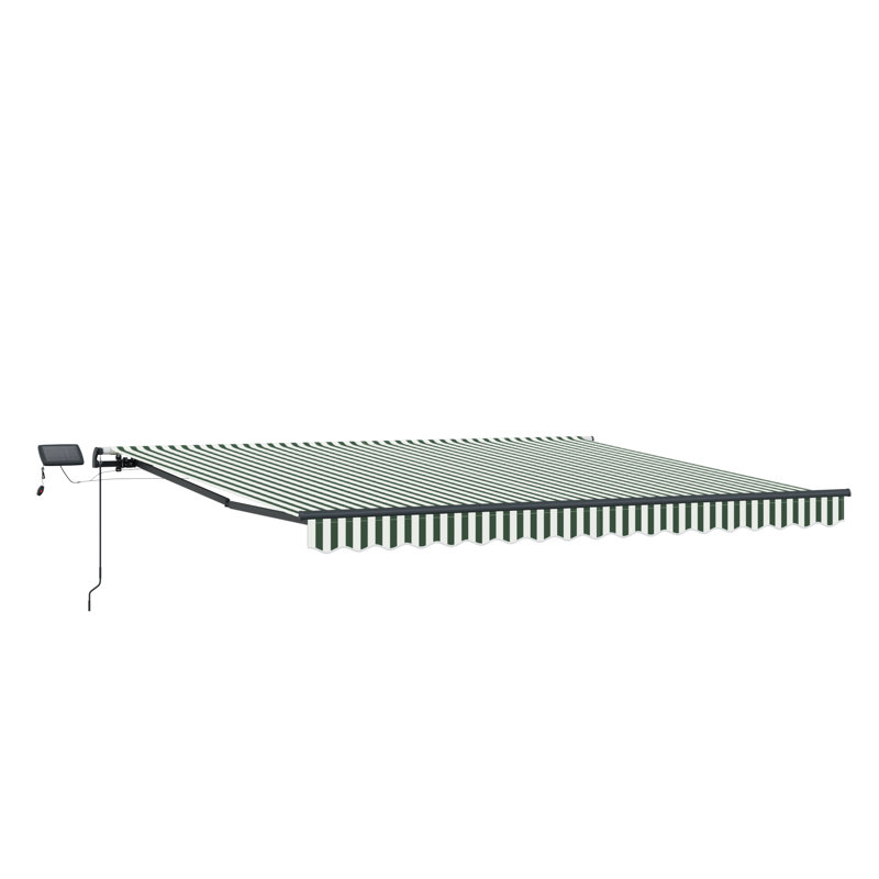 Brayden Studio Retractable Patio Awning, Green/White Striped, 450 cm W x 300 cm D