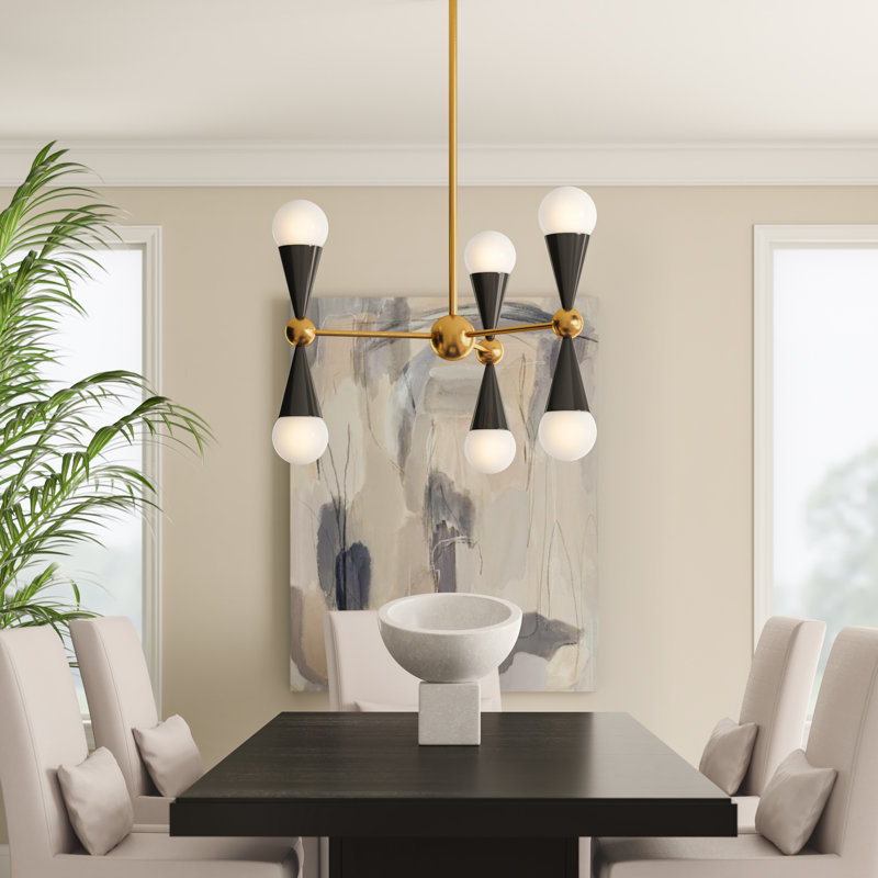 Caracas 6 Light Chandelier, Black/Brass