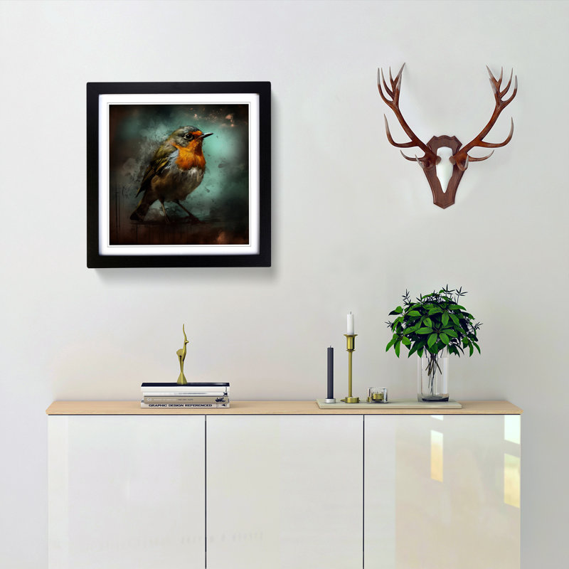 Robin Grunge - Single Picture Frame Print on Wood, Black