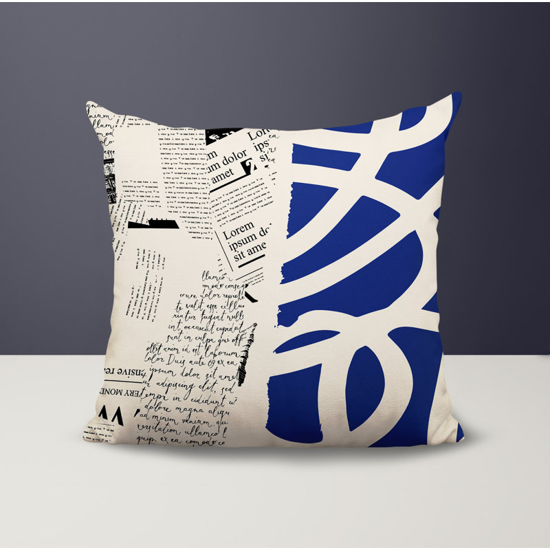 Vaya Abstract Reversible Indoor/Outdoor Square Pillow, Navy Blue/Black/Off-White Abstract, 15"H x 15"W