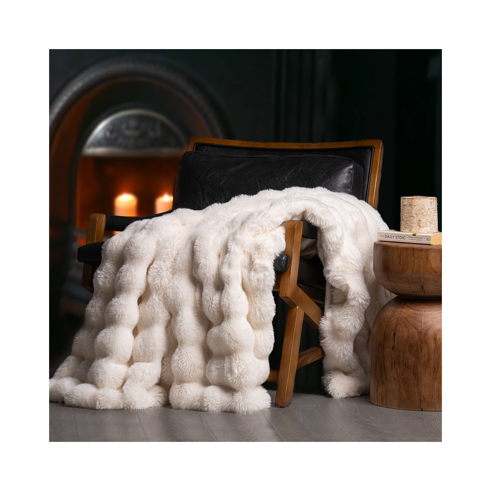 Ridgeline Faux Fur Throw Blanket, 90" L x 80" W, Ivory White