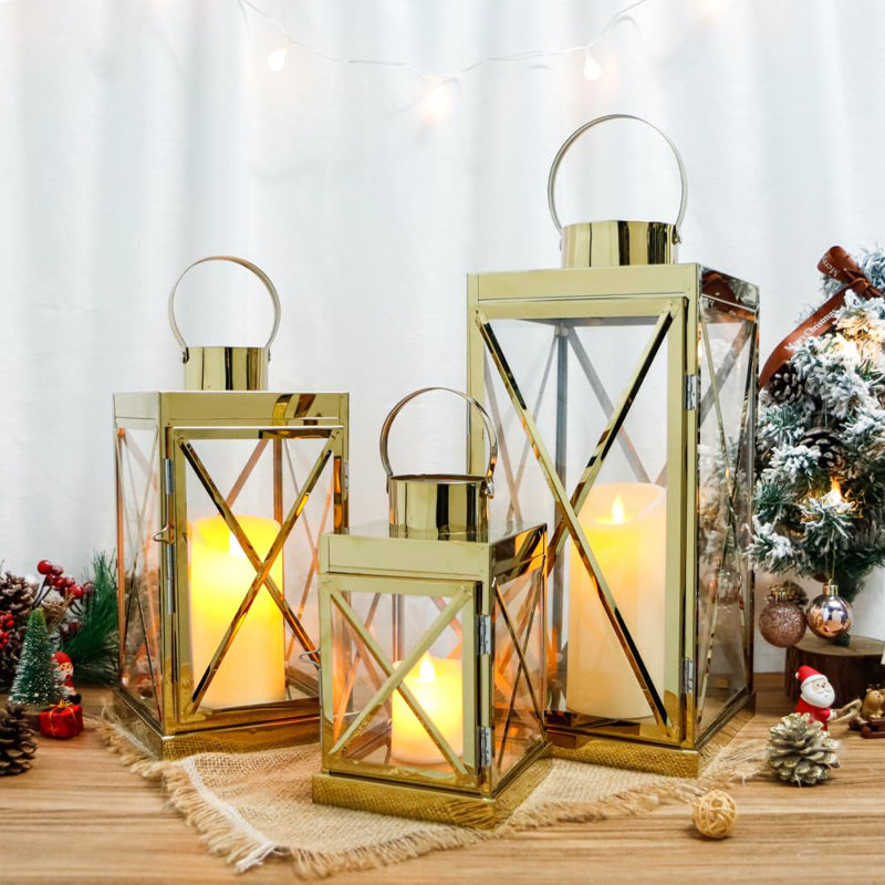 Alayanna 3 Piece Metal Corner Lantern Set